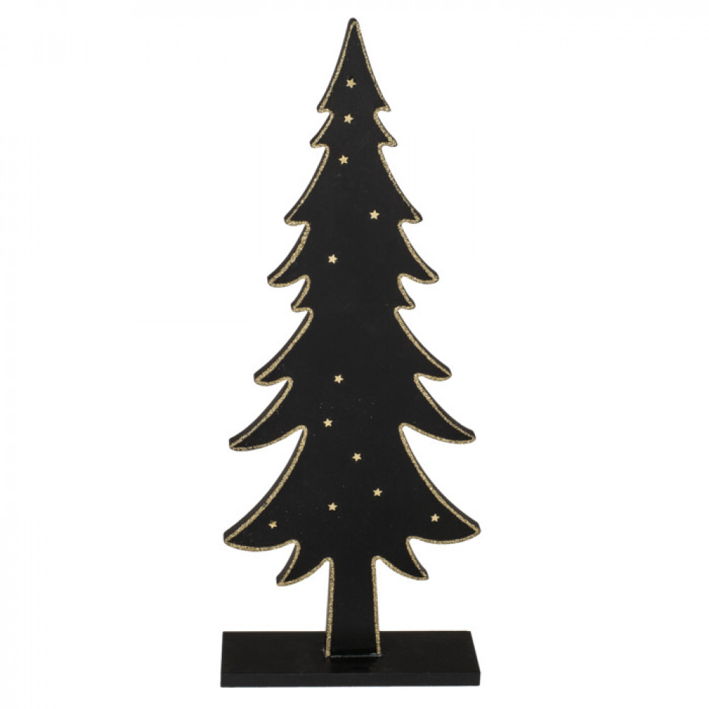 Χριστουγεννιάτικo Διακοσμητικό Ξύλινο Δέντρο με Αστεράκια Μαύρο (15 x 5 x 38 cm)