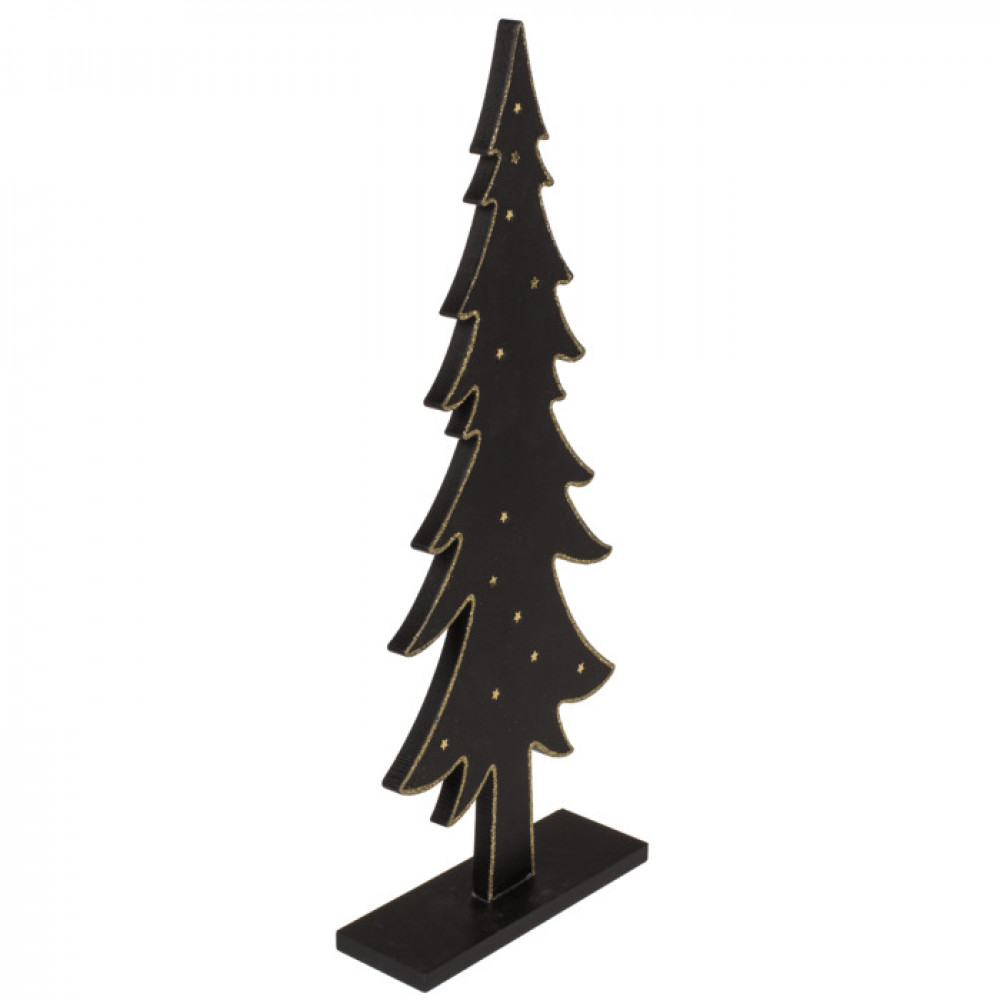 Χριστουγεννιάτικo Διακοσμητικό Ξύλινο Δέντρο με Αστεράκια Μαύρο (15 x 5 x 38 cm)