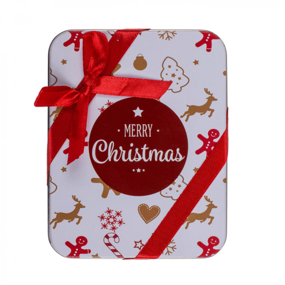 Χριστουγεννιάτικο Μεταλλικό Κουτάκι Δώρου Merry Christmas 12x9cm